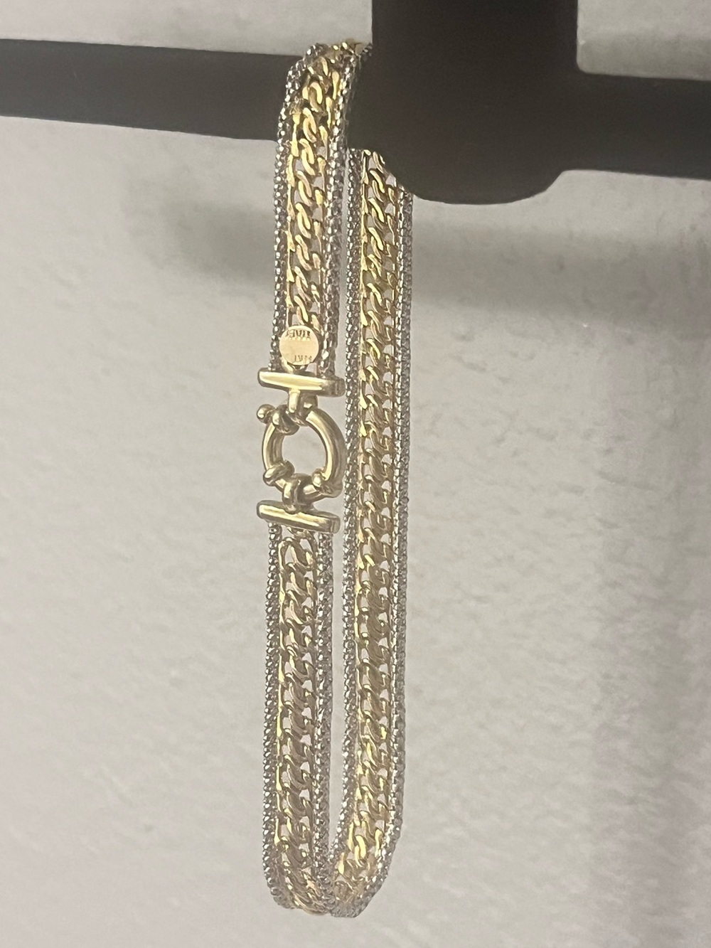 14k two tone gold bracelet 8” mesh with silver rows ring clasp made in Italy - Picture 7 of 15